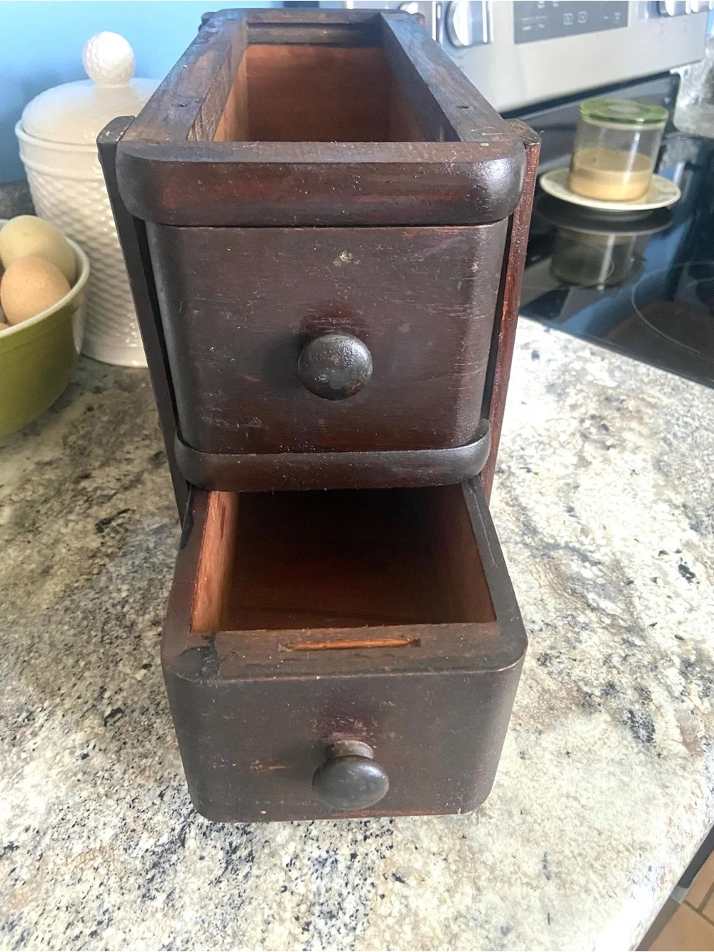 Vintage Wooden Two-Drawer Treadle Sewing Machine Organizer